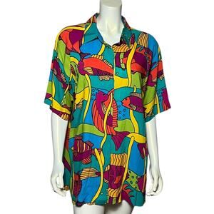 Vintage Lansford II Tropical Fish Print Button Down Shirt Size 20 Beach Resort